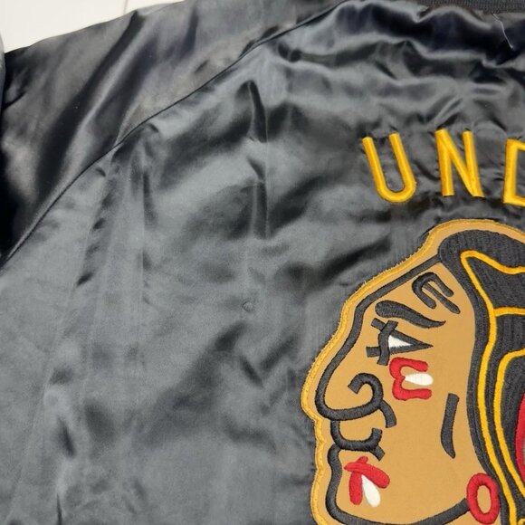 Vintage 80s ROTC Bomber Jacket Mens Large Black Satin Embroidered Military - Picture 10 of 16